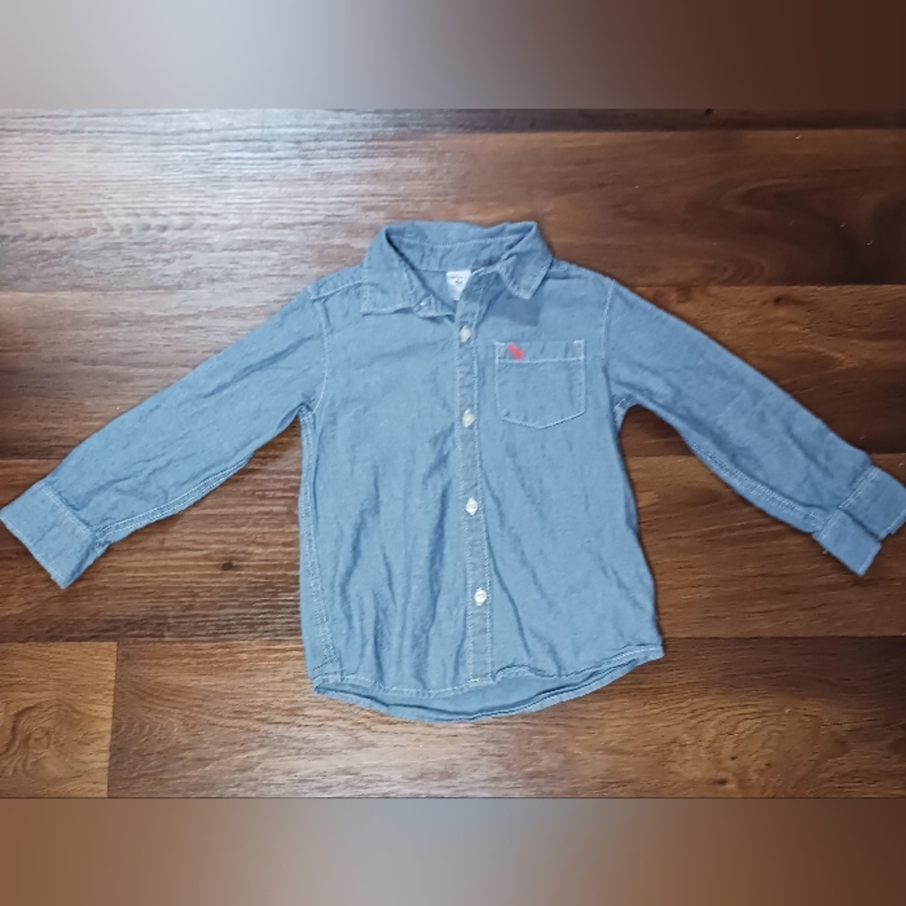 Carter's Cotton Denim Button-Down 4t Long Sleeve Boys Shirt w/ Red T-Rex